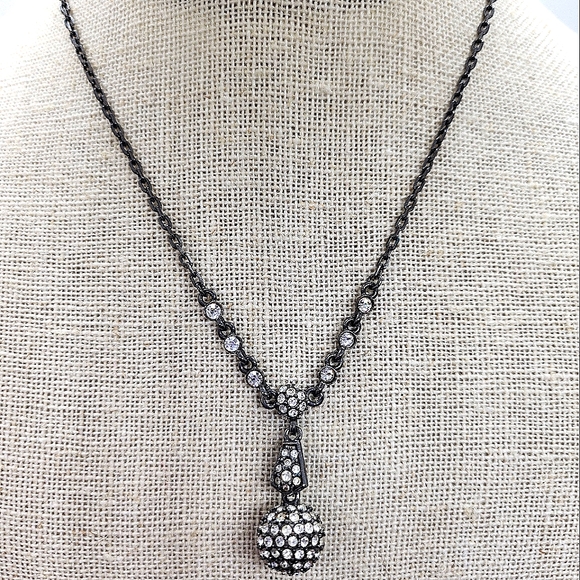 Givenchy Y Crystal Ball Gun Metal Necklace - Picture 3 of 6